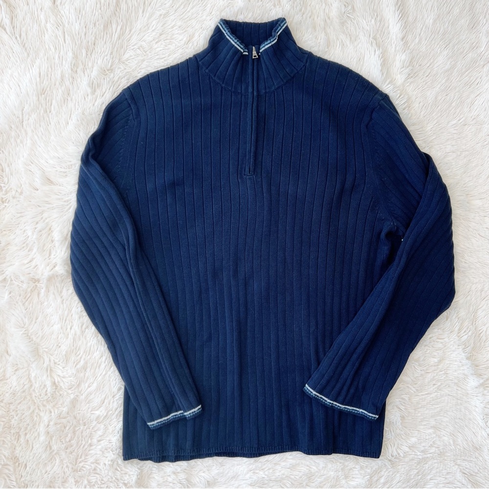 Banana Republic factory men’s ribbed sweater navy blue quarter zip sz XL preppy